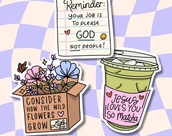 Pegatinas bíblicas impermeables: Matcha, flores silvestres, recordatorio