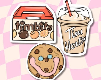 Waterproof Tim Hortons Stickers: Iced Cappuccino, Timbit, Smile Cookie