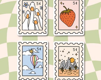 Waterproof Stamp Stickers: Strawberry, Duck, Desert, Balloon