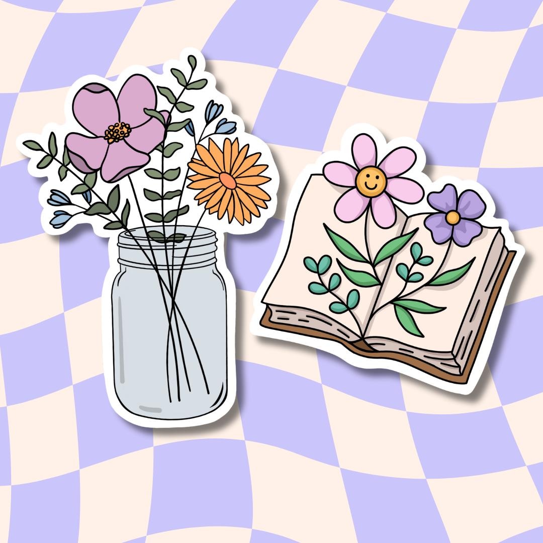 Flower Jar Sticker | Waterproof Floral Bouquet, Bookish Stickers - Etsy