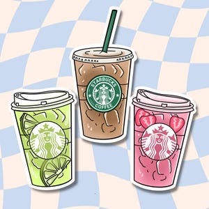 Vattentäta dryckeklistermärken: Iskaffe, Lime Refresher, Jordgubb Refresher
