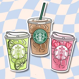 防水ドリンクステッカー：アイスコーヒー、ライムリフレッシャー、ストロベリーリフレッシャー