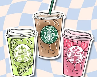 Waterproof Drink Stickers: Iced Coffee, Lime Refresher, Strawberry Refresher