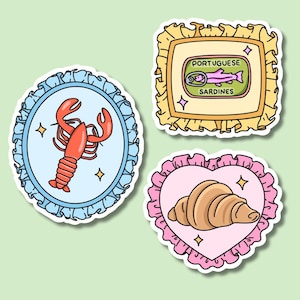 Frame Stickers || Waterproof || Coquette Stickers || Sticker Aesthetic || Sardine Sticker || Croissant Sticker || Girly Stickers || Lobster