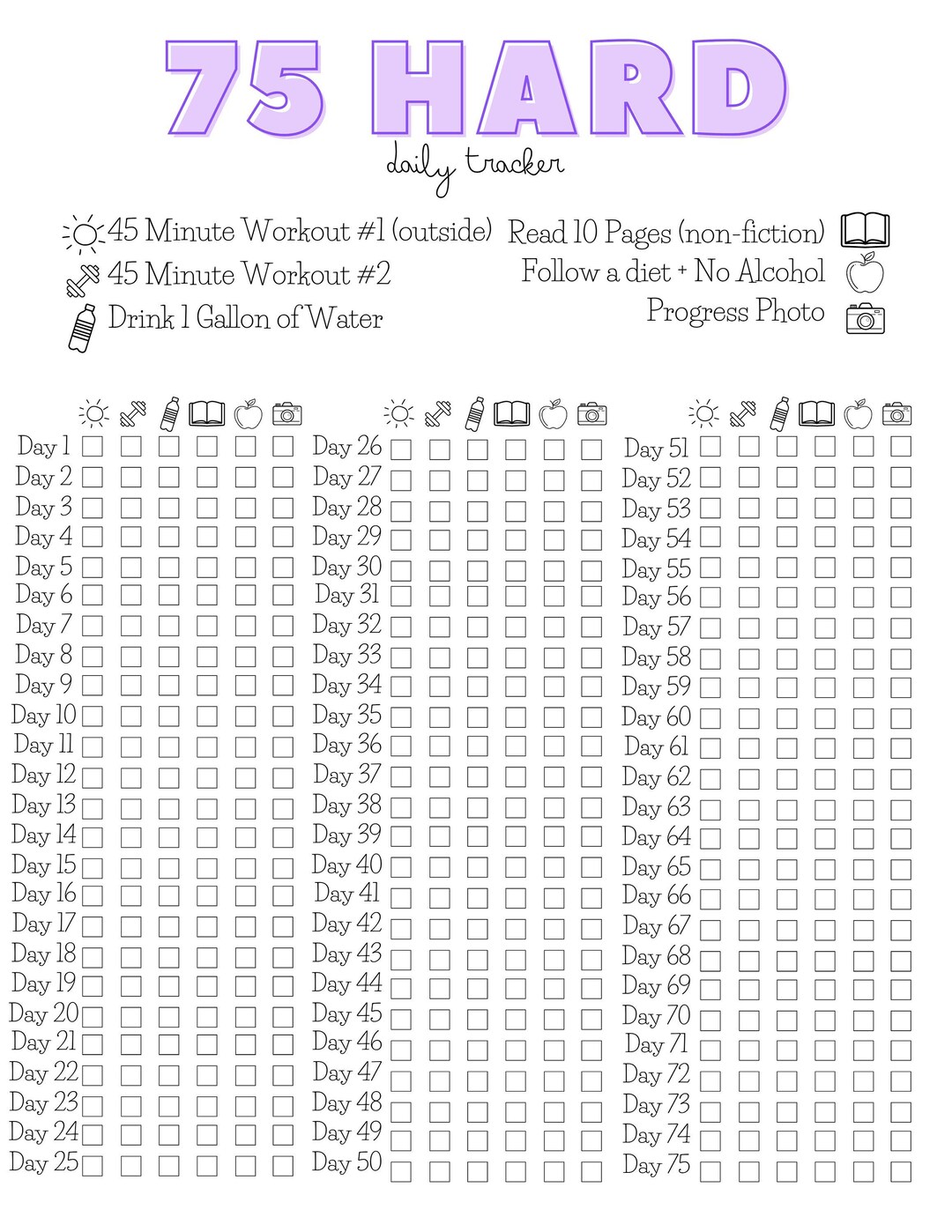 75-hard-challenge-tracking-printable-worksheet-etsy