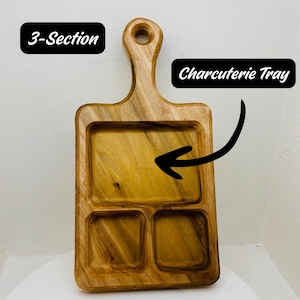 Personalized 3-Section Charcuterie Board with Handle, Unique Handcrafted Serving Tray, Great Custom Gift for Friends, Family, and Loved Ones