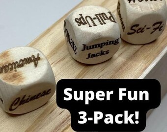 Fun Decision Dice 3-Pack! A Great Gift For Friends & Family. Includes Movie Dice, Food Dice and Fitness Dice!