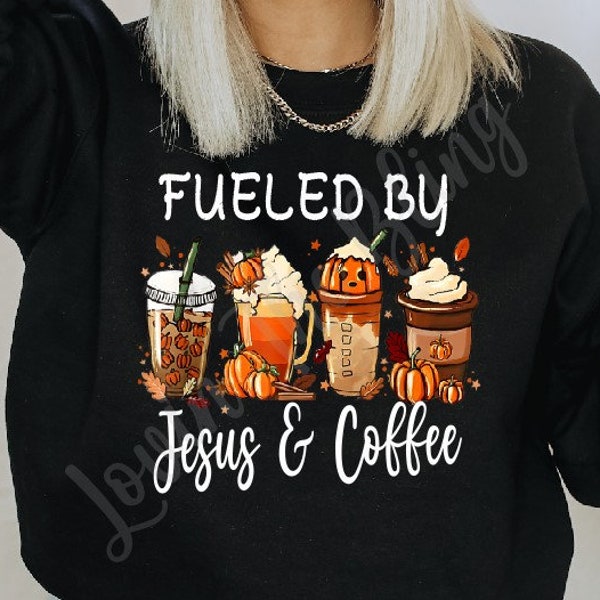 Fueled by Jesus and Coffee Fall theme | Ready to Press | Direct to Film Transfer | Halloween Design