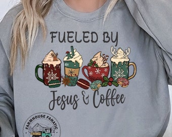 Fueled By Jesus & Coffee Christmas Design | Direct to Film Transfer - Ready to press