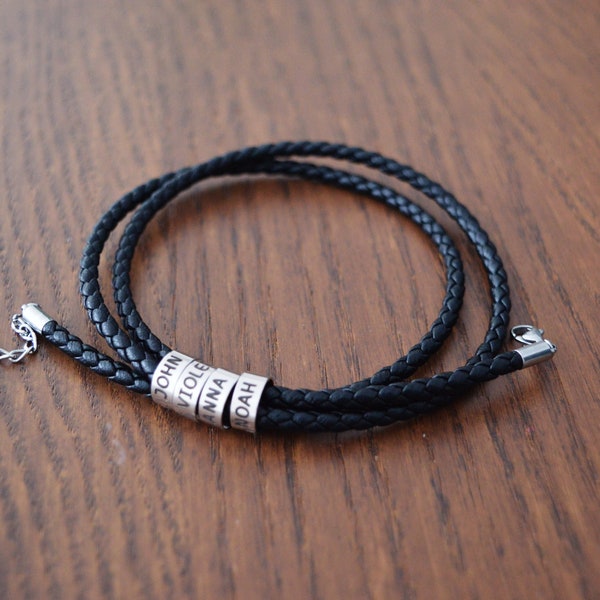 Personalized Leather Bracelet with Custom Charm, Valentine's Day Gift, Bracelet with Named Charm, Birthday Gift, Anniversary/Groomsman Gift