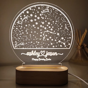 Lampe de nuit personnalisée avec carte des étoiles, carte de la constellation, cadeau de la Saint-Valentin, cadeau d'anniversaire pour un couple, cadeau pour lui/elle