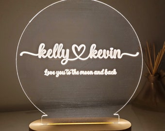 Personalized Night Light, Mother's Day Gift, Romantic Couple on the Moon, Anniversary Gift for Couples, Gift for Him/Her