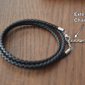 Personalized Leather Bracelet with Custom Charm, Father's Day Gift, Bracelet with Named Charm, Birthday Gift, Anniversary/Groomsman Gift 7.4'' (19cm) Black
