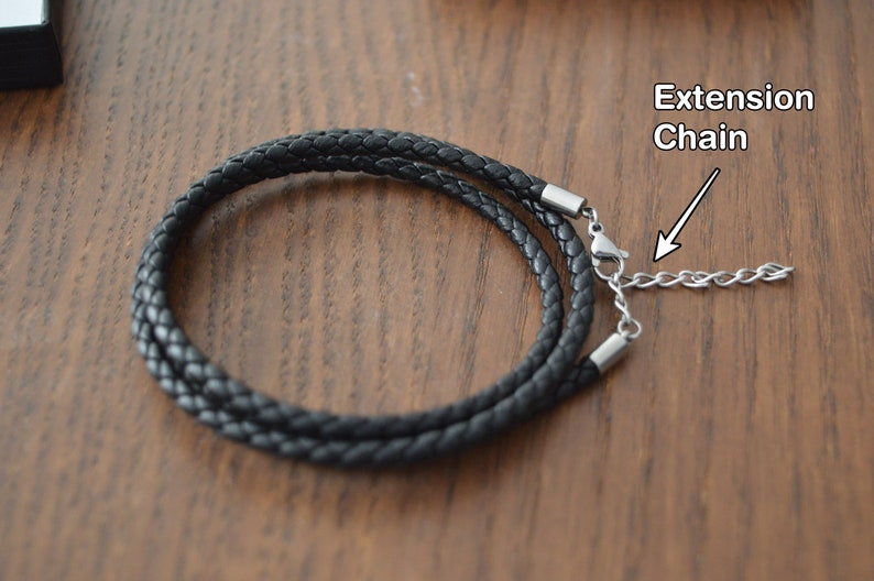 Personalized Leather Bracelet with Custom Charm, Father's Day Gift, Bracelet with Named Charm, Birthday Gift, Anniversary/Groomsman Gift 7.4'' (19cm) Black