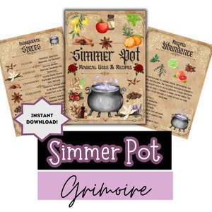 Simmer Pot / Receita de feitiço / Livro das sombras / Páginas de grimório / Magia de ervas / Álbum de recortes de magia