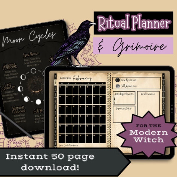 Ritual Planner | Digital Planner | Magic and Spells | Witch Planner | Moon Cycles | Moon Magic | Tarot Journal | Synchronicity Journal