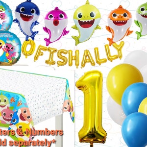 9pc 26&quot; Baby Shark Foil Balloons Set with 12&quot; Latex Balloons Shark Family Decor Kids Party