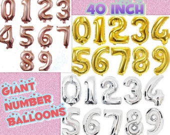 40" Giant Foil Number Balloon Gold, Rose Gold, Silver Air-fill with Self-Sealing Valve for Birthdays, Party Decoration and Special Occasions