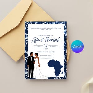Elegant African Wedding Invitation Template | Customizable Canva Template for Traditional Ceremonies Blue - #7