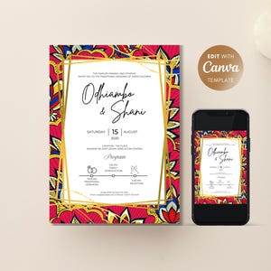 Modèle Canva invitation mariage africain – Design moderne & traditionnel – Carte digitale personnalisable - Pagne Wax Rouge