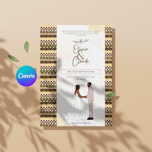Modello elegante per invito a nozze africano | Modello in tela personalizzabile per matrimoni tradizionali