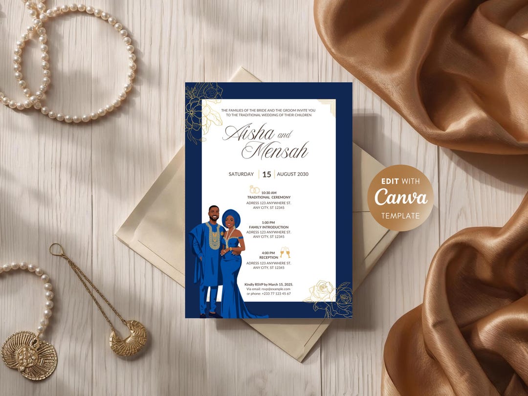 Traditional African Wedding Invitation Card – Canva Digital Template ...