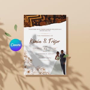 Modello elegante per invito a nozze africano | Modello in tela personalizzabile per matrimoni tradizionali