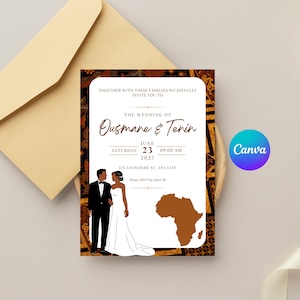 Elegante afrikanische Hochzeitseinladungsvorlage | Anpassbare Canva-Vorlage für traditionelle Hochzeiten