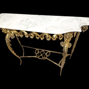 Sirens Ornate Gilt Bronze Marble Top Wall Console Table Massive 108cm Long France