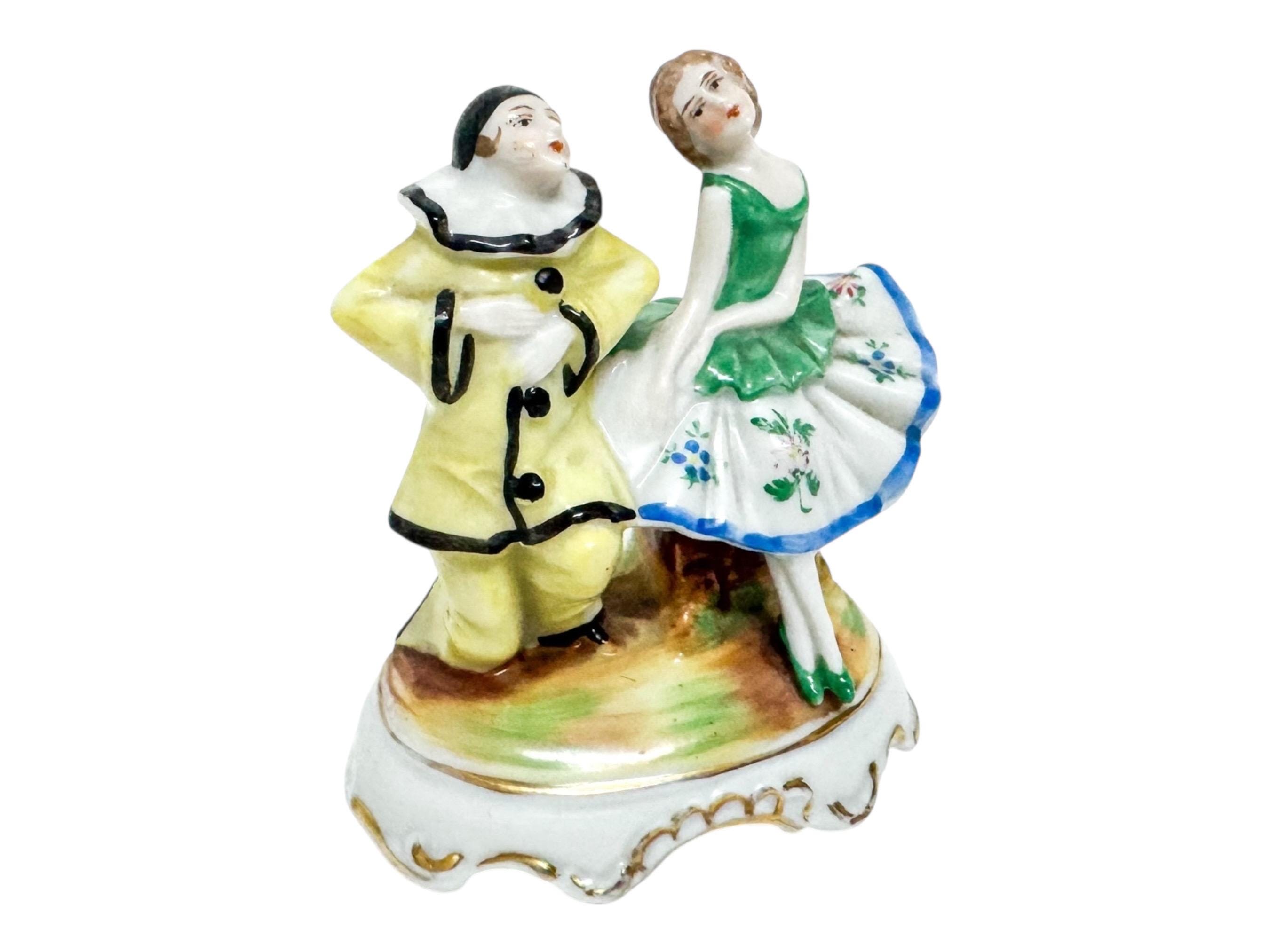 Antique Porcelain Figurine Sculpture Pierrot Columbine Couple 20 century Limoges France