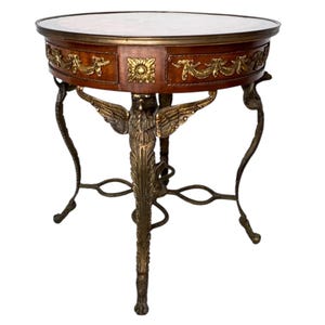 Empirestil Figur Rund Träintarsia Förgylld Brons Ormolu Örnstöd Gueridon Sidobord bild 6