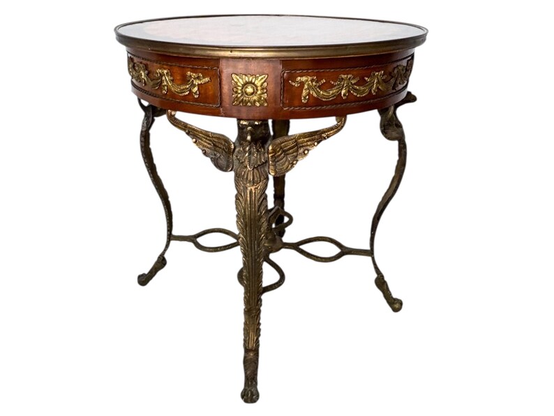 Empirestil Figur Rund Träintarsia Förgylld Brons Ormolu Örnstöd Gueridon Sidobord bild 6