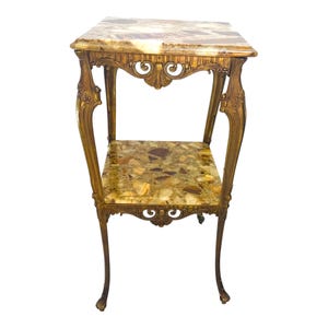 Antique Victilorian Bronze Ormolu Two Tier Square Marble Top Coffee  Italy