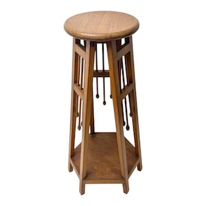 Antique Scandinavian Rustique Art Craft Mission Style Hand Crafted Oac Stool Plant Stand Midcentury