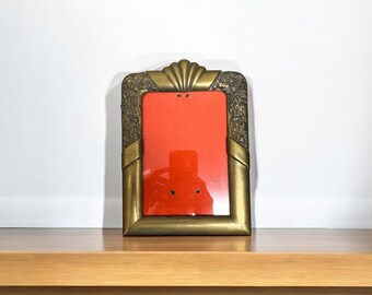 Vintage Hollywood Regency Gilt Brass Engraved Floral Decor Picture Photo Frame Midcentury France