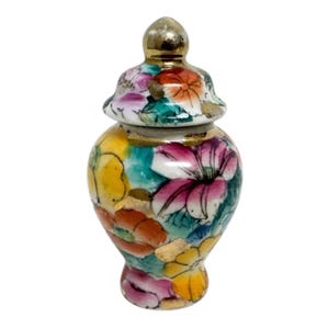 Barattolo per lo zenzero in miniatura con coperchio in porcellana di Limoges, decorazione floreale, Francia di metà secolo