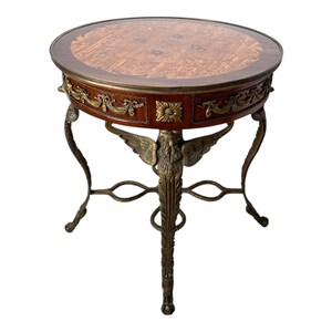 Empirestil Figur Rund Träintarsia Förgylld Brons Ormolu Örnstöd Gueridon Sidobord bild 2