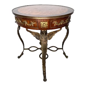Empirestil Figur Rund Träintarsia Förgylld Brons Ormolu Örnstöd Gueridon Sidobord bild 1