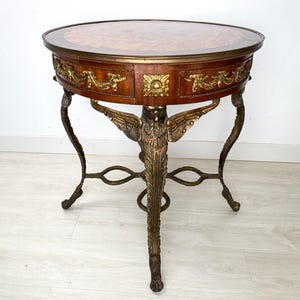 Empirestil Figur Rund Träintarsia Förgylld Brons Ormolu Örnstöd Gueridon Sidobord bild 13
