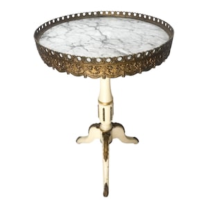 Antique Victorian Wodden Round Marble Top Bronze Ormolu Tripod Stand Wine Cofee Table France