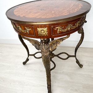 Empirestil Figur Rund Träintarsia Förgylld Brons Ormolu Örnstöd Gueridon Sidobord bild 7
