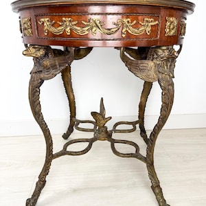 Empirestil Figur Rund Träintarsia Förgylld Brons Ormolu Örnstöd Gueridon Sidobord bild 3