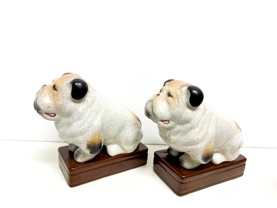 工芸品 Vintage Takahashi bookends bulldog Takahashi Bulldog Pair Sculptures Figurine Book Ends 18cm