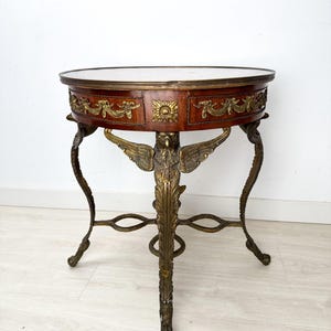 Empirestil Figur Rund Träintarsia Förgylld Brons Ormolu Örnstöd Gueridon Sidobord bild 12