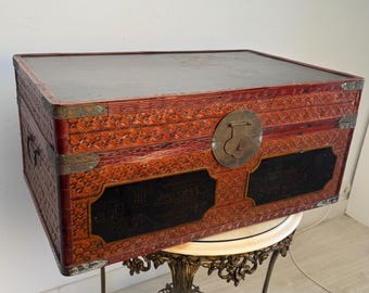 30 "japanische gewebte vergoldete Maki-Lackwaren Kimono-Aufbewahrungskiste, Hochzeitsbox, Kampagne Leinenkoffer frühe 20c