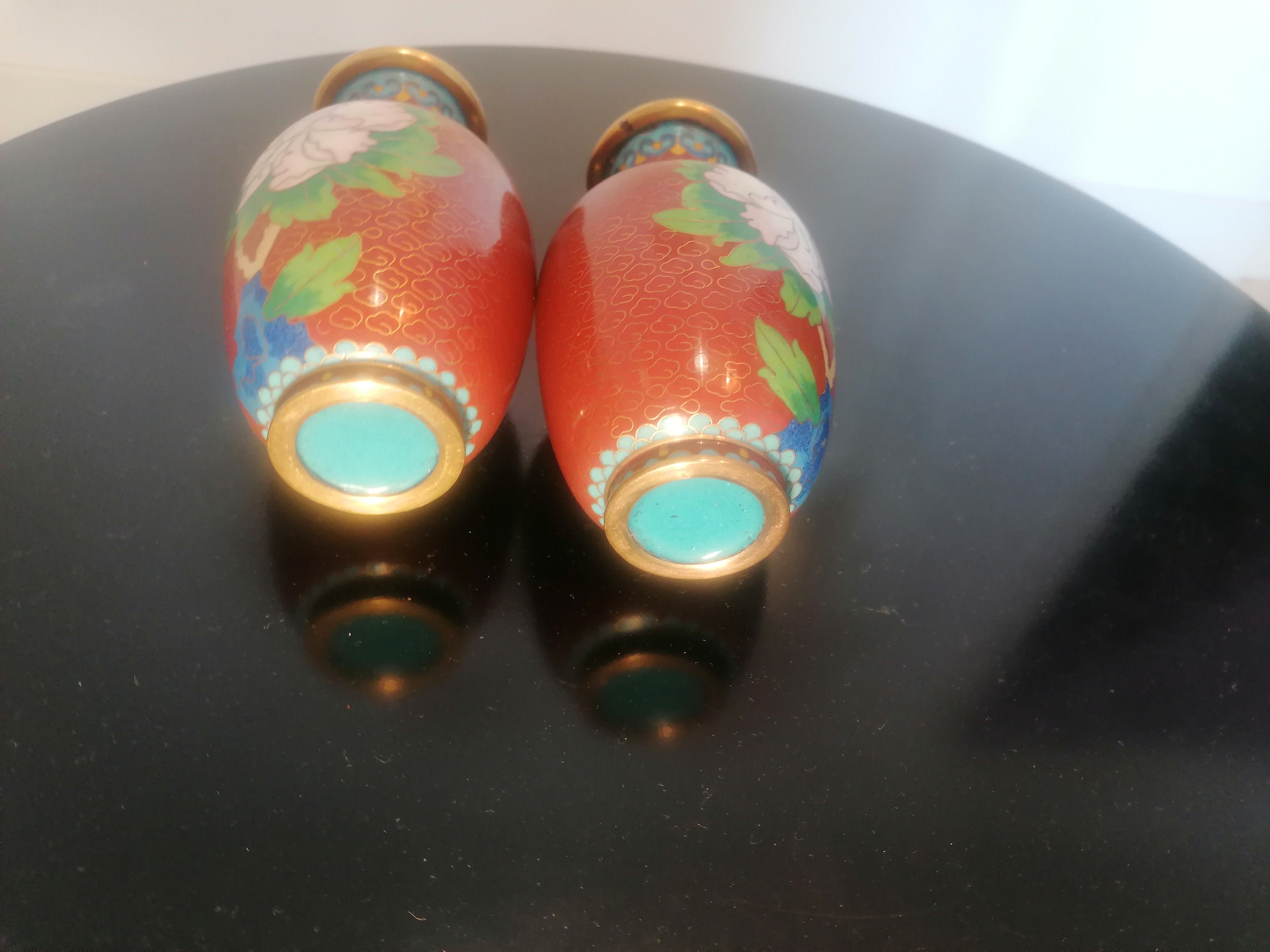 中国 七宝焼 真鍮製 花瓶 ヴィンテージ 七宝焼き 真鍮 エナメル 中国製