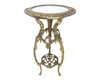 Antique Rococo Revival Gilt Bronze Ormolu Marble Top Tripod Support Cocktail Coffee Table Early 20c France