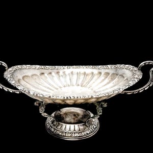 Antique Art Nouveau Oval Silver Plated Pedestal Fruit Bowl Center Piece Dragon Holders Late 19c France