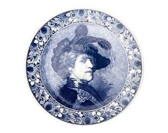 Delft Dutch Rembrandt Portrait Faience Cabinet Plate Dish Wall Decor 20c Holland