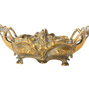 Art Nouveau Ornamentado Figural Gilt Bronze Jardiniere Plantador Pote Feminino Visage Early 20c França